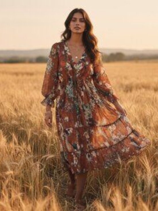 HEMANT & NANDITA Dresses & Skirts - HEMANT & NANDITA @ Anthropologie Zeri Peasant Copper Floral Print Dress ** SZ 10